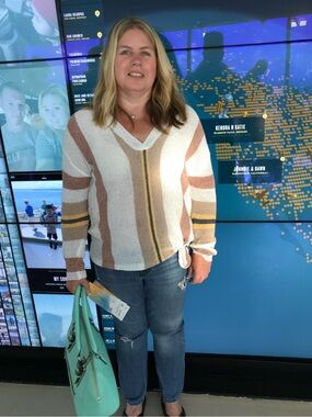 Cozy Striped V-Neck Sweater in Cream, Brown and Yellow